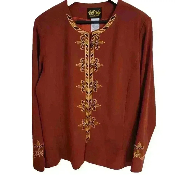 Bob Mackie Wearable Art Blazer Jacket Womens L Embroidered Damask Terricotta - Picture 1 of 16